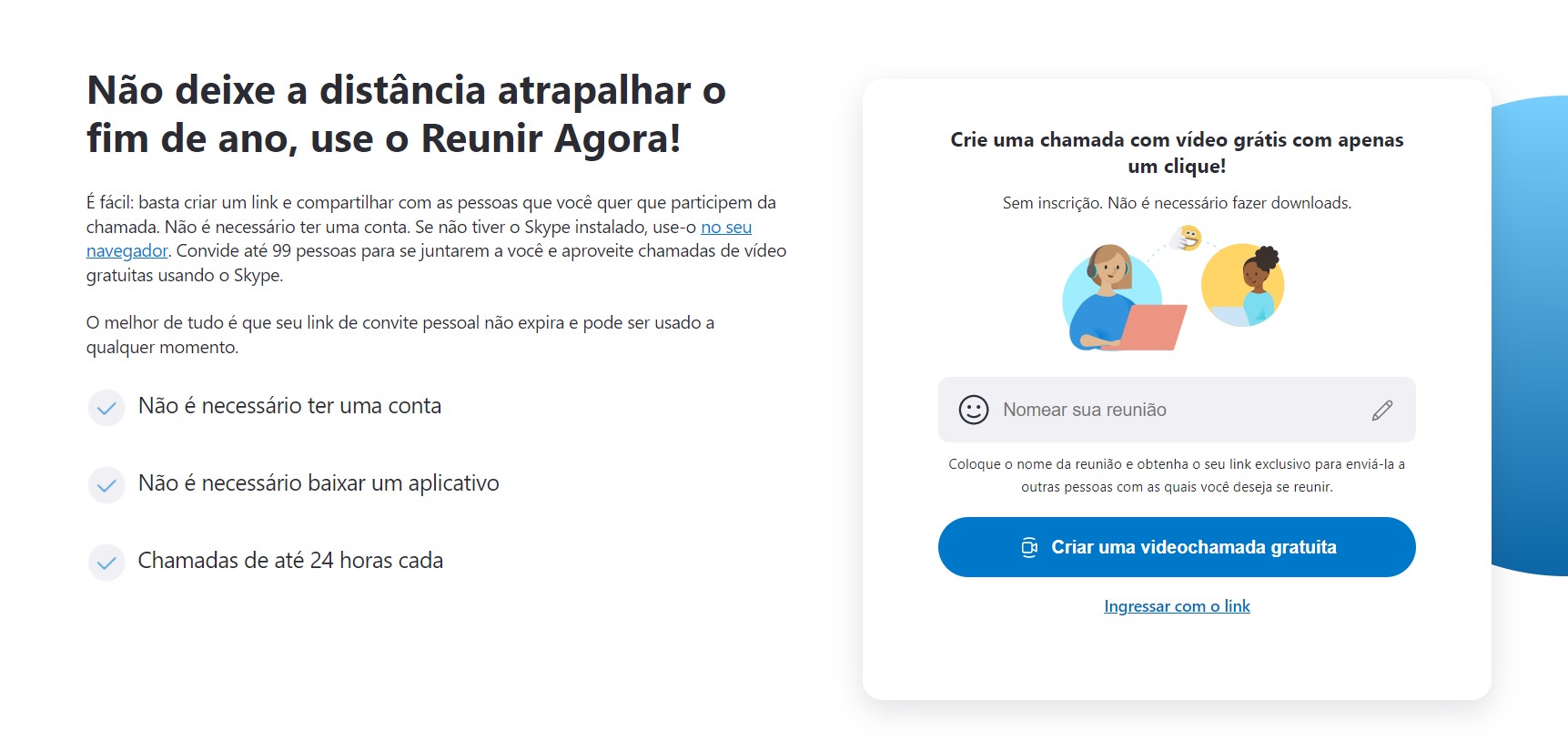 Dê um nome a sua reunião do Skype Online