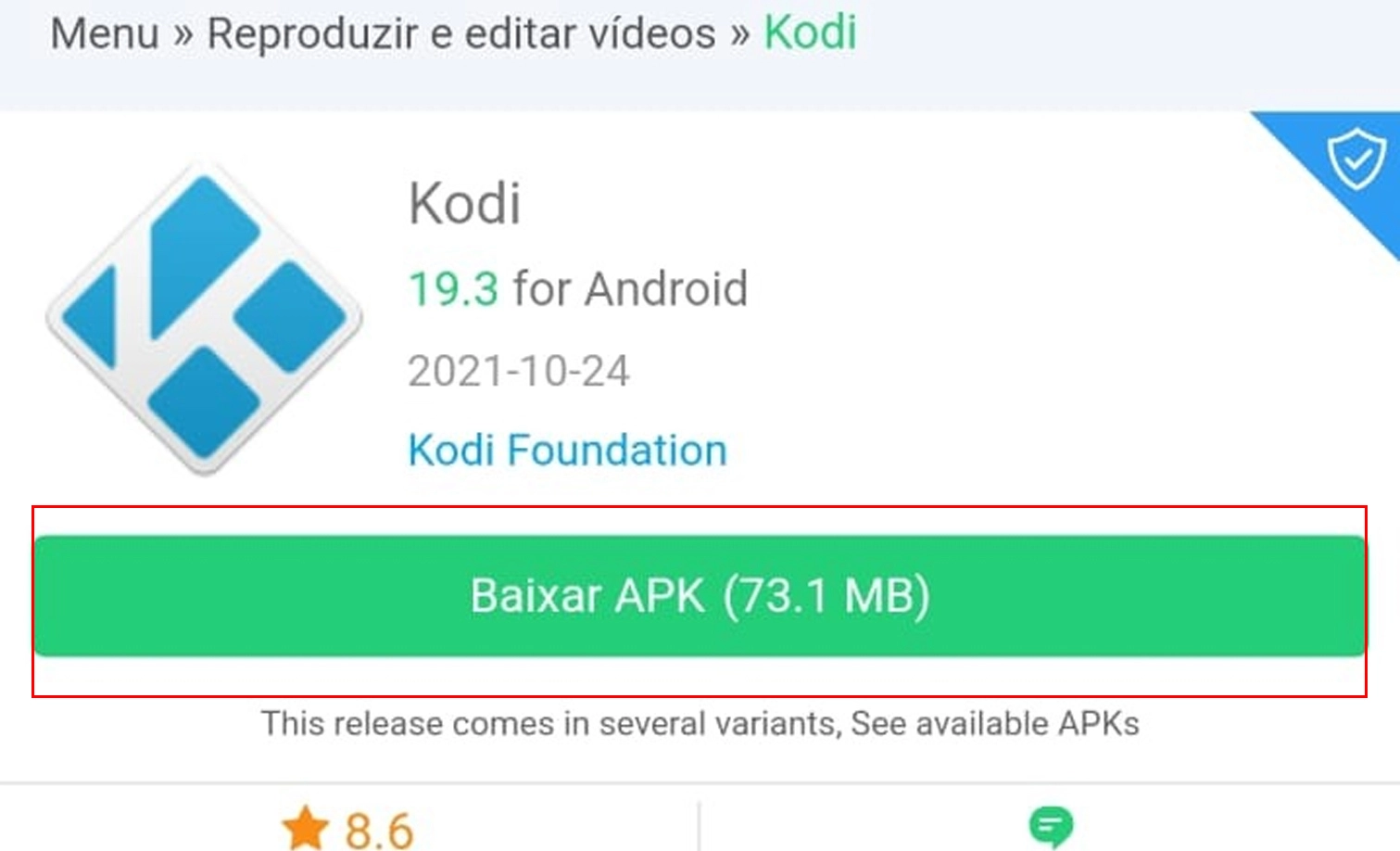 Faça o download do APK pelo site e aprenda como instalar o Kodi (Imagem: Nalbert/Tekimobile)