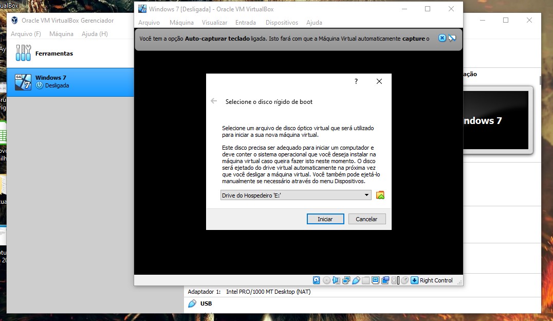 Iniciando Máquina Virtual no VirtualBox