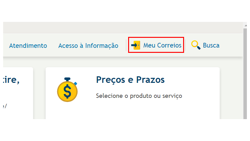 Logo depois vá em Meu Correios