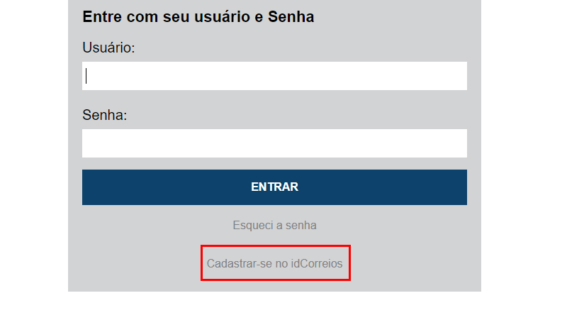 Na página inicial clique em Cadastrar-se no idCorreios