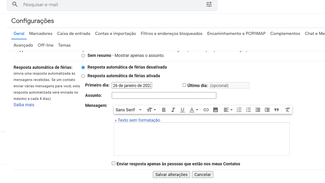Por fim vá em Salvar Alterações para aprender como colocar assinatura no Gmail (Imagem: Nalbert/Tekimobile)