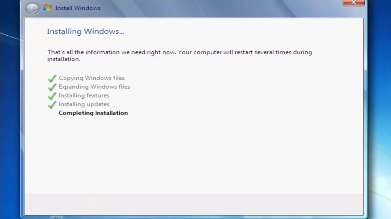 Aguarde a instalação do Sistema Windows 7 - Como formatar o Windows 7