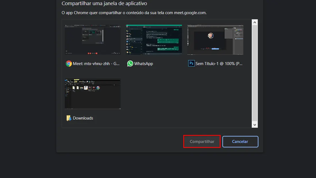 Aprenda como compartilhar tela no Google Meest escolhendo a janela