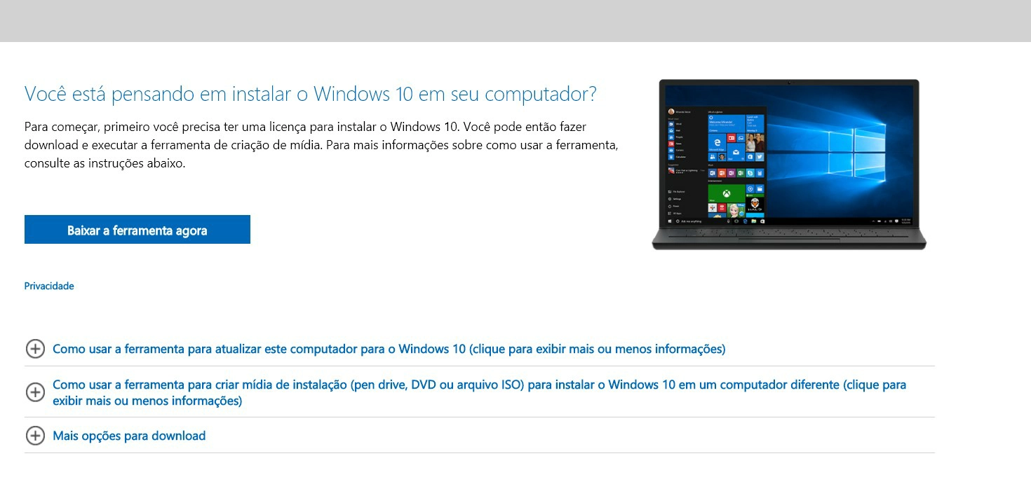 Baixe a imagem do sistema operacional do Windows 10 - Como formatar o Windows