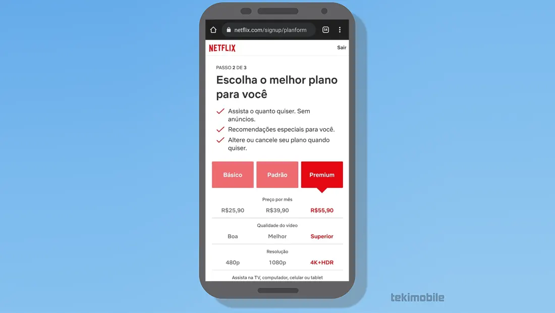 Com um toque escolha um plano para aprender como assinar Netflix