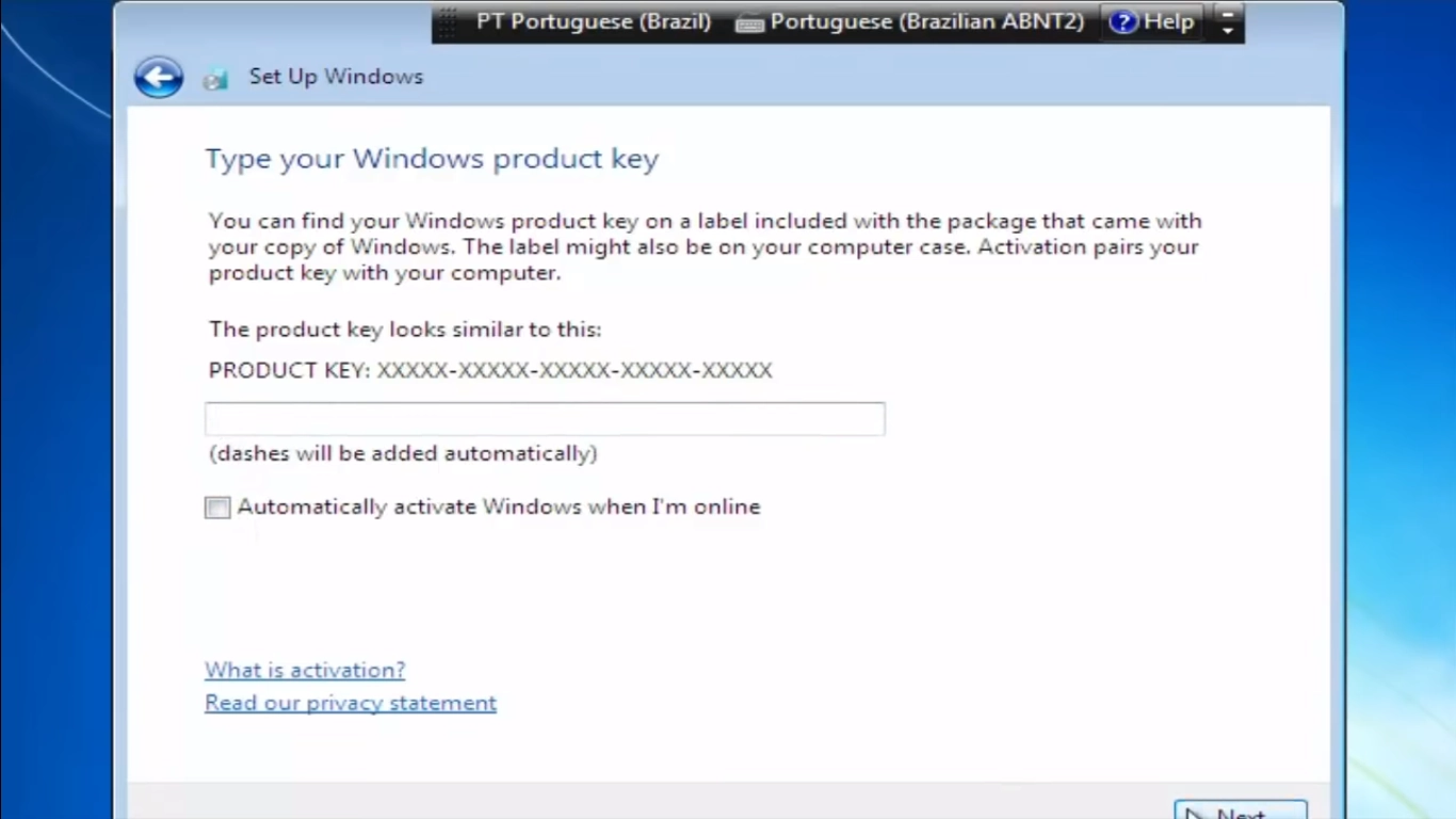 Entre com a chave do Windows 7 - Como formatar o Windows 7
