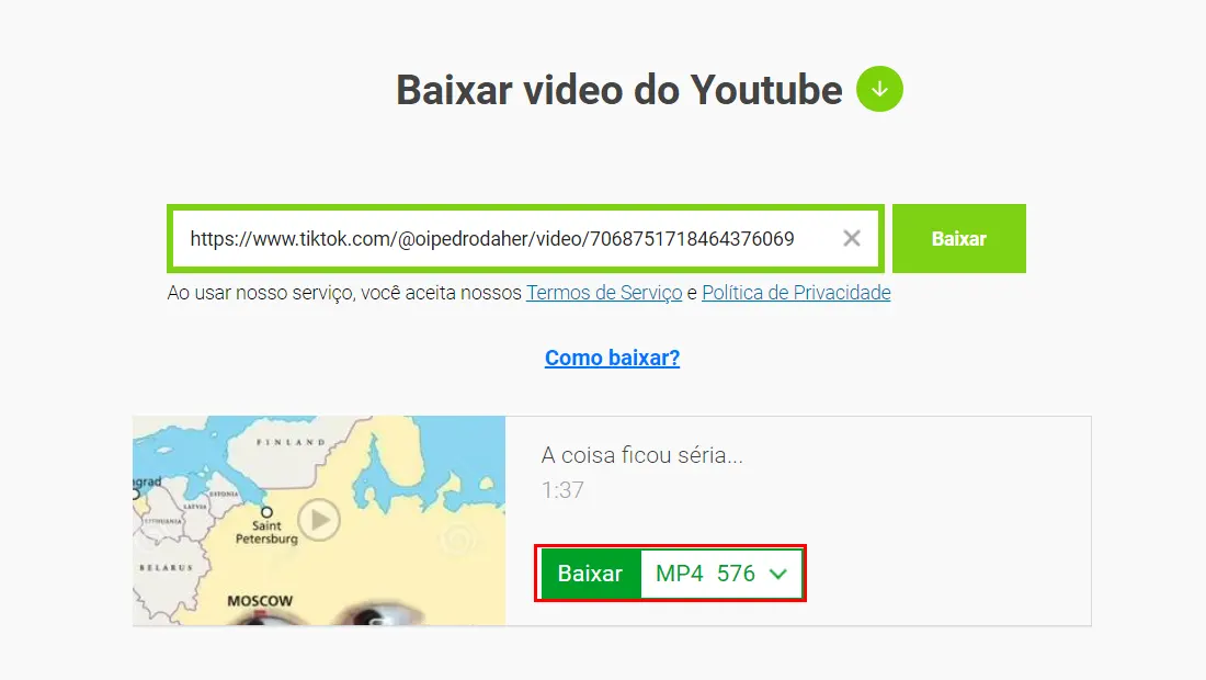 Escolha a resolução do vídeo e clique em Baixar