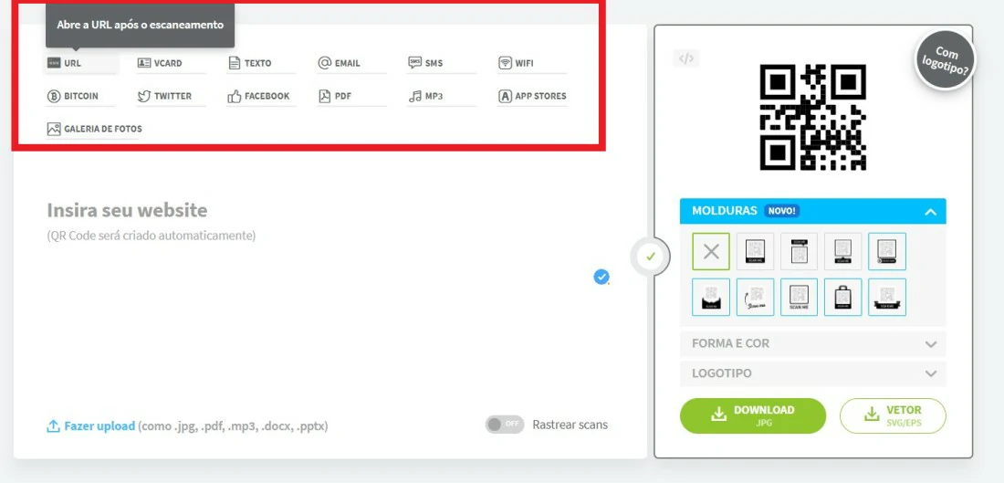 Escolha uma das opções acima para criar seu QR Code