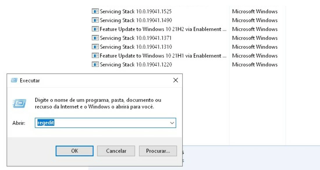 Execute o editor de registro do Windows (regedit) - O Windows não pode se conectar à impressora
