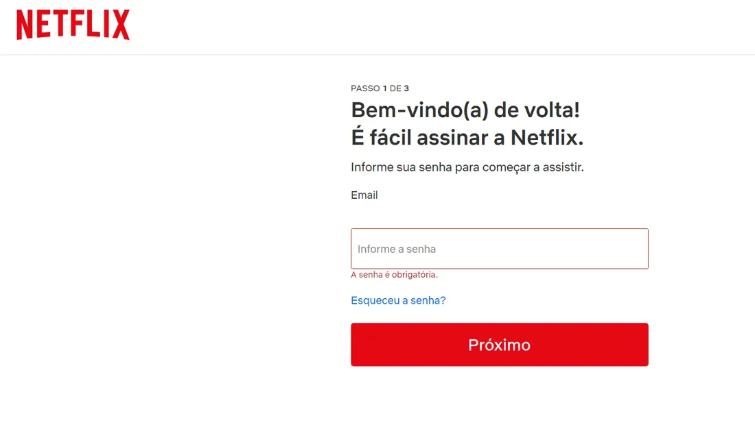 Logo em seguida será necessário informar uma senha como assinar Netflix