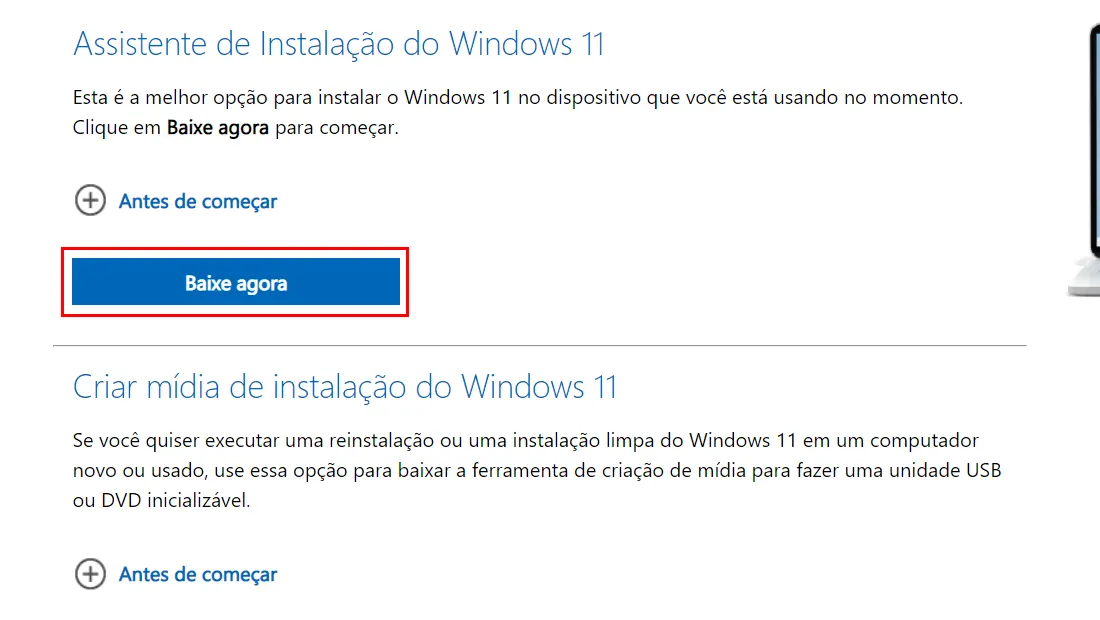 Para aprender como instalar Windows 11 clique em Baixe agora