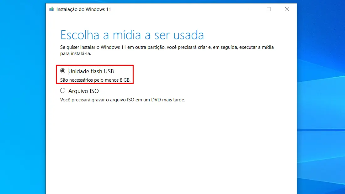 Para aprender como instalar Windows 11 escolha a unidade Flash USB