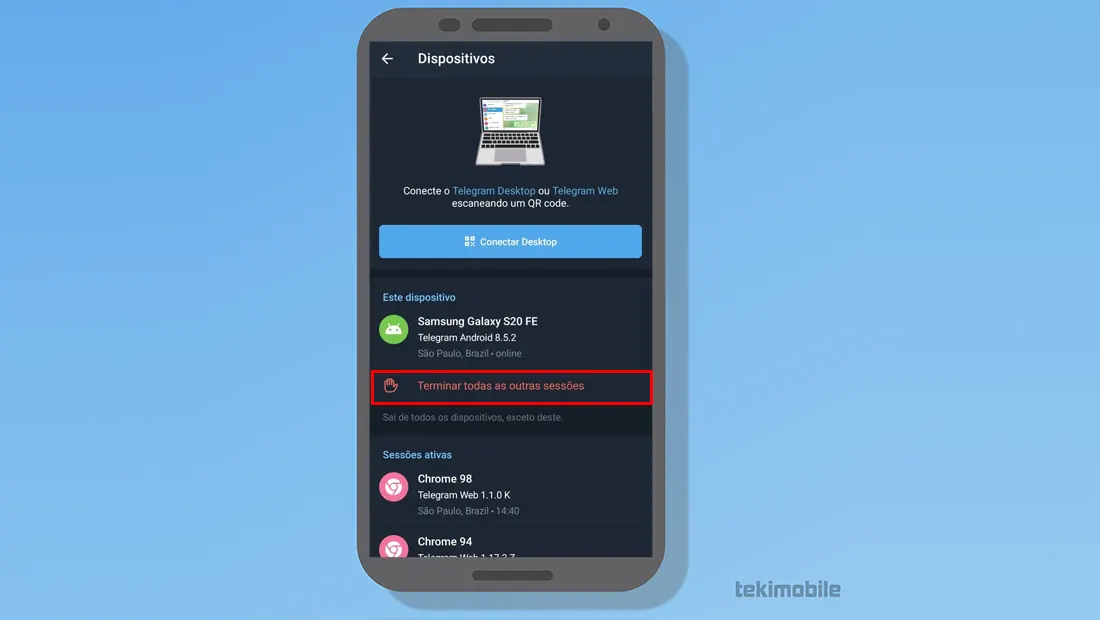 Para aprender como sair do Telegram Web saia de todas as sessões