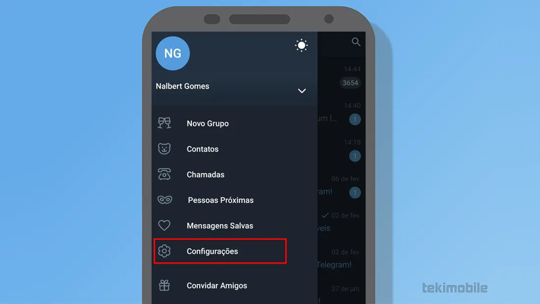 Para aprender como sair do Telegram Web vá em Configurações no app