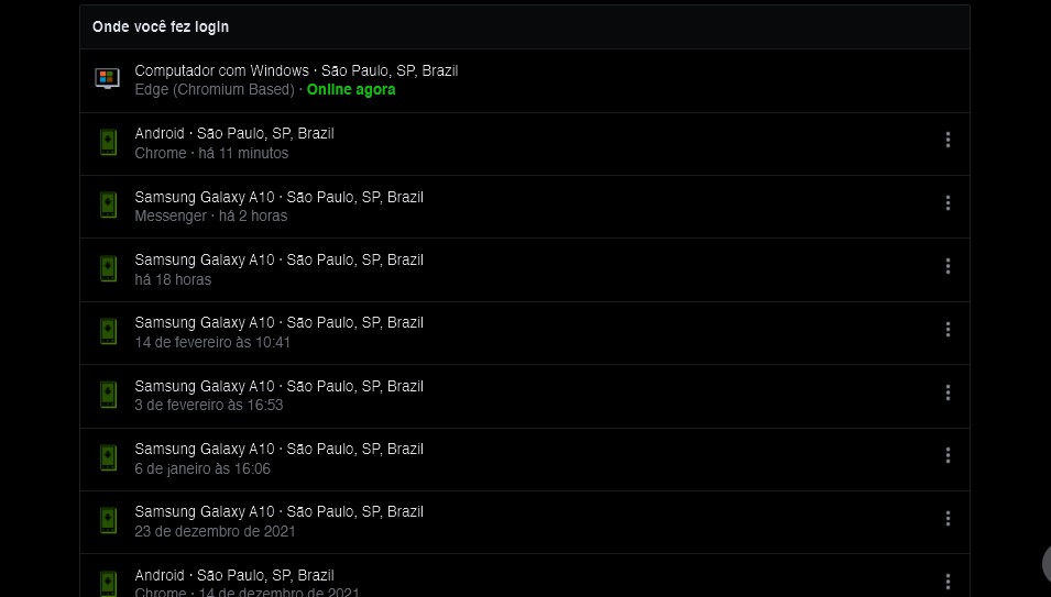 Procure pelos dispositivos que deverão ser desconectados em Onde você fez login - Como sair do Messenger no celular e PC