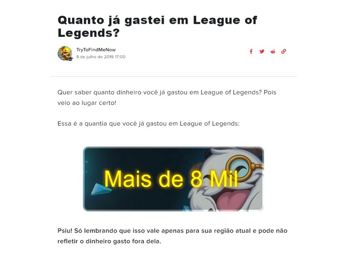 Quanto você gastou em League of Legends - Quanto já gastei em League of Legends