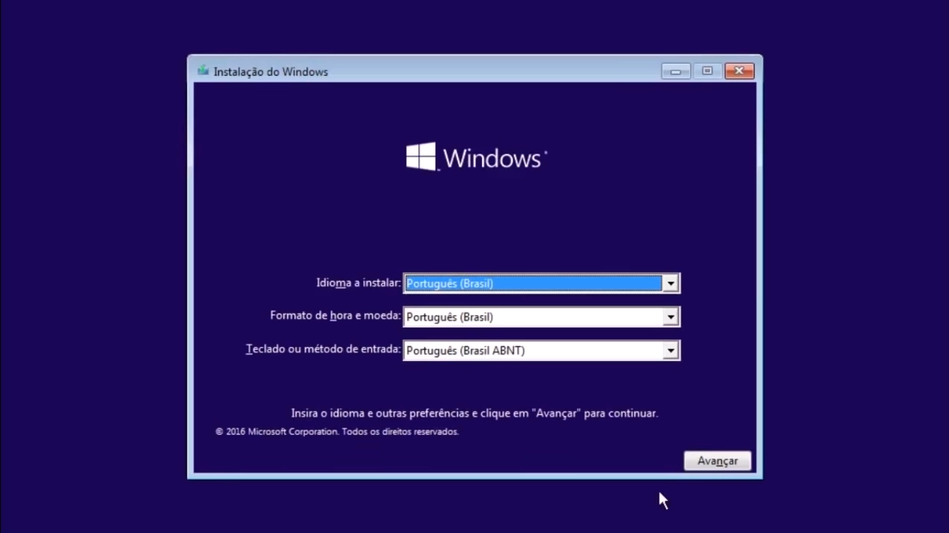 Selecione o idioma de instalação do sistema - Como formatar o Windows