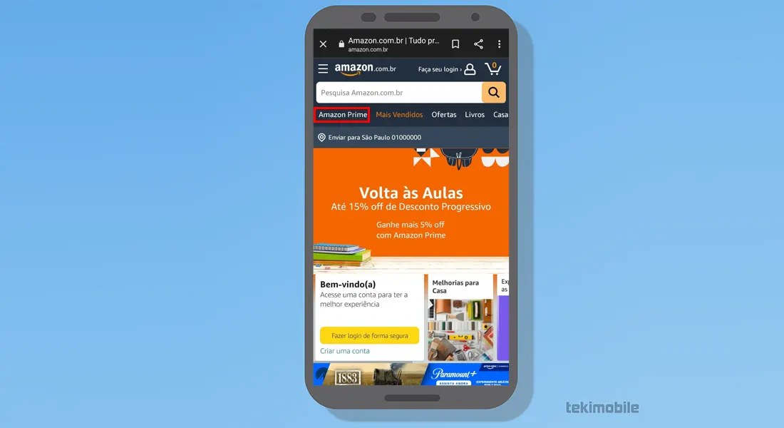 Toque na aba Amazon Prime para aprender como assinar Prime Video