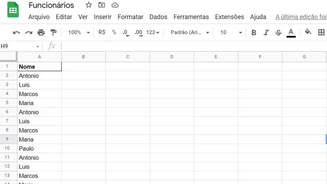 Abra a planilha para edição