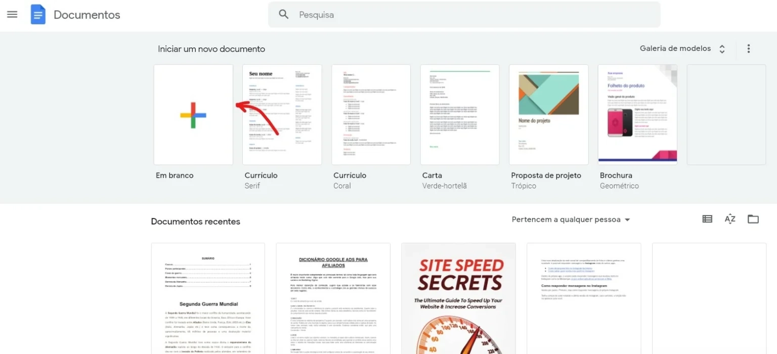 Abra ou crie uma novo arquivo - Como colocar parágrafo no Google Docs