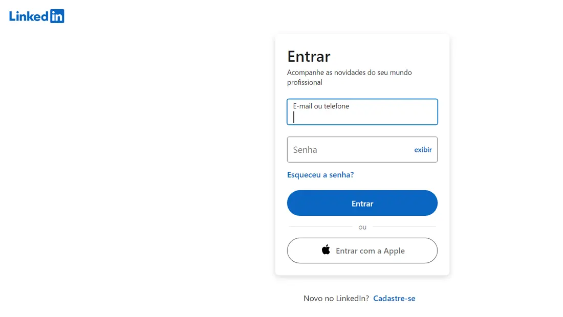 Acesse o site do Linkedin e faça o login