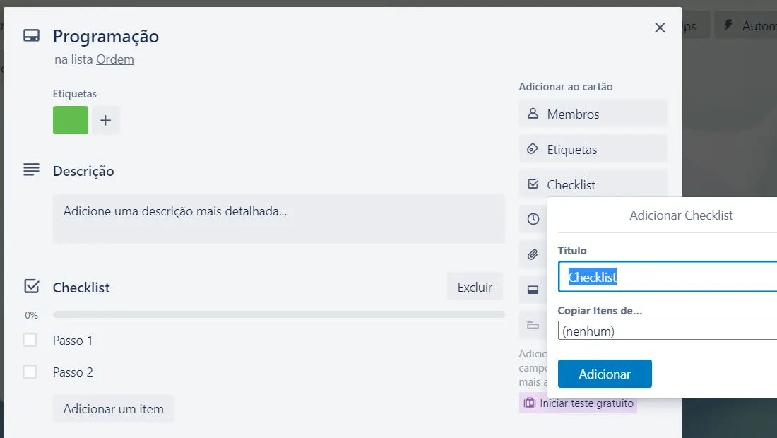 Adicione Checklists aos seus cartões