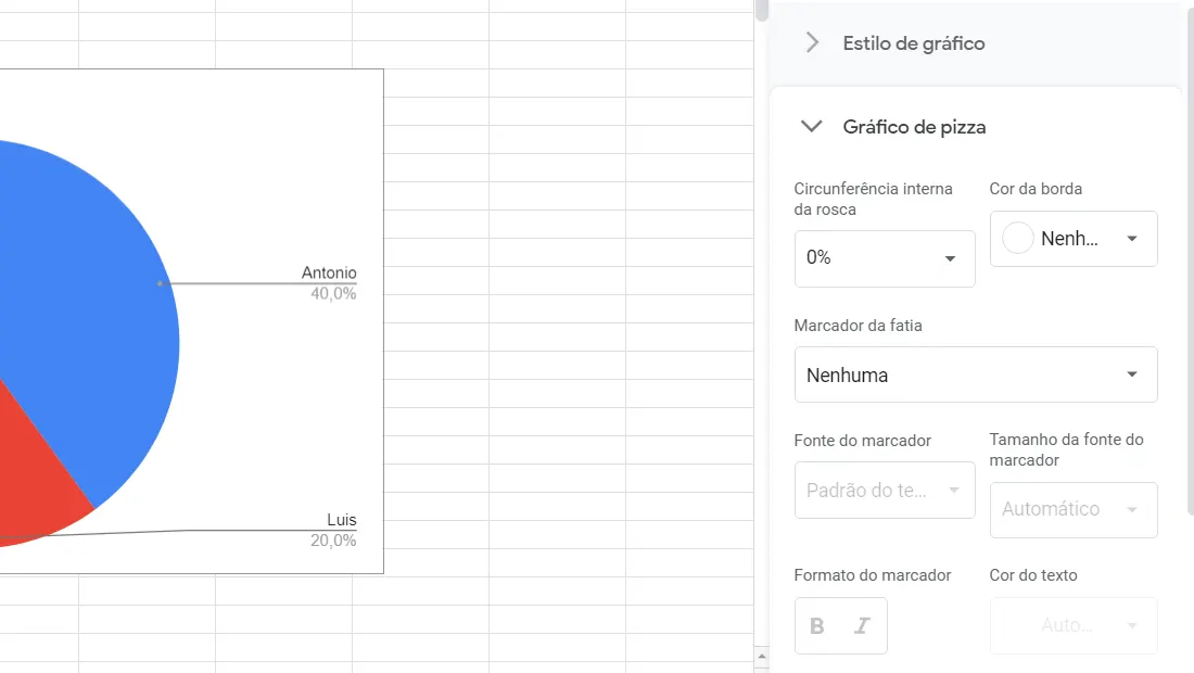 Ajuste os detalhes específicos do gráfico