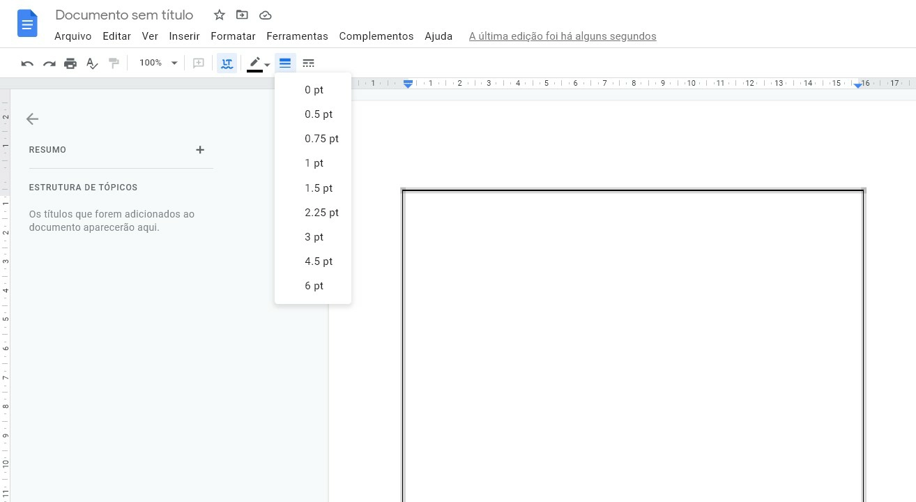 Altera o tamanho das bordar - Como colocar borda no Google Docs