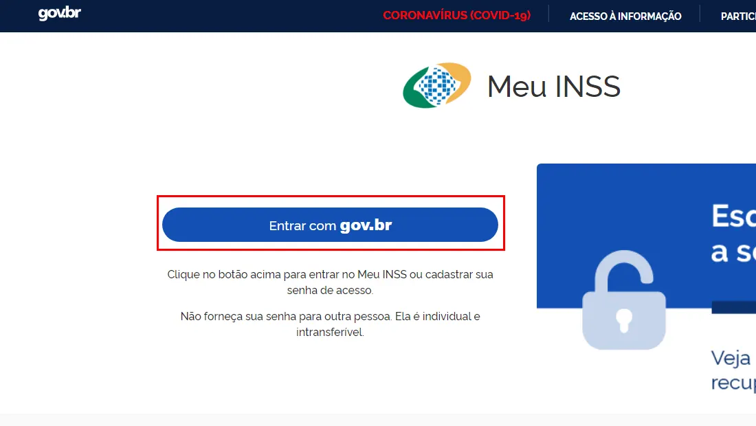 Clique em Entrar que é exibido no site