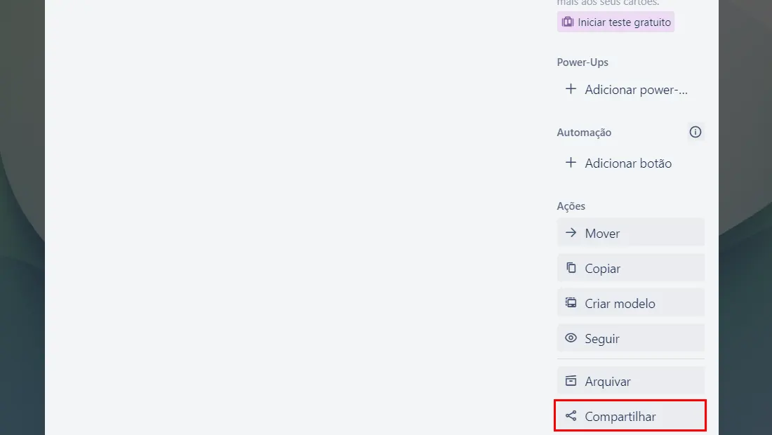 Clique no botão compartilhar mostrado no cartão