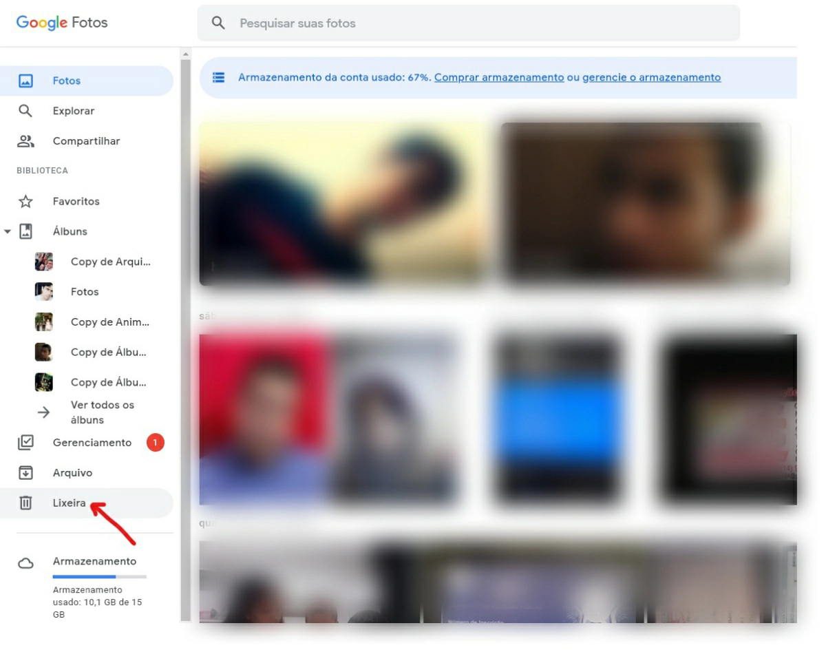 Clique sobre a lixeira - Como recuperar fotos do Google Fotos