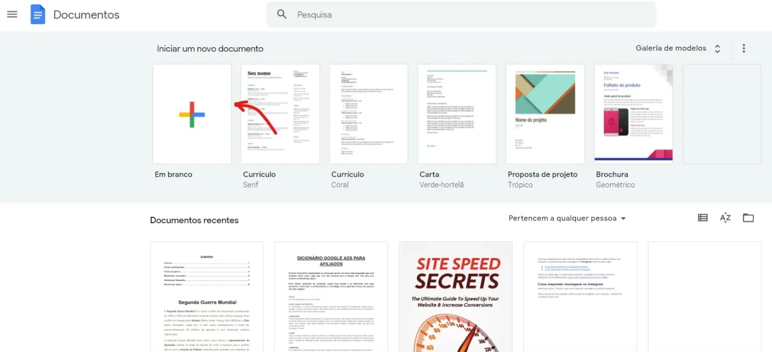 Crie uma novo arquivo - Como colocar em ordem alfabética no Google Docs