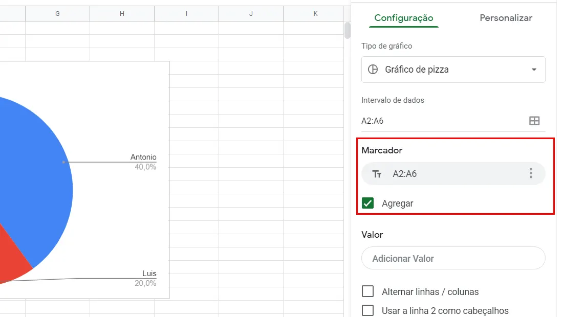 Defina os marcadores para que os dados sejam exibidos corretamente