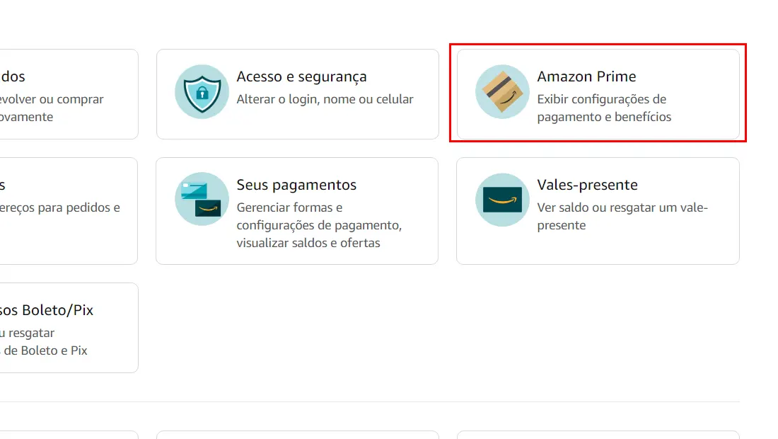 Depois clique na opção Amazon Prime