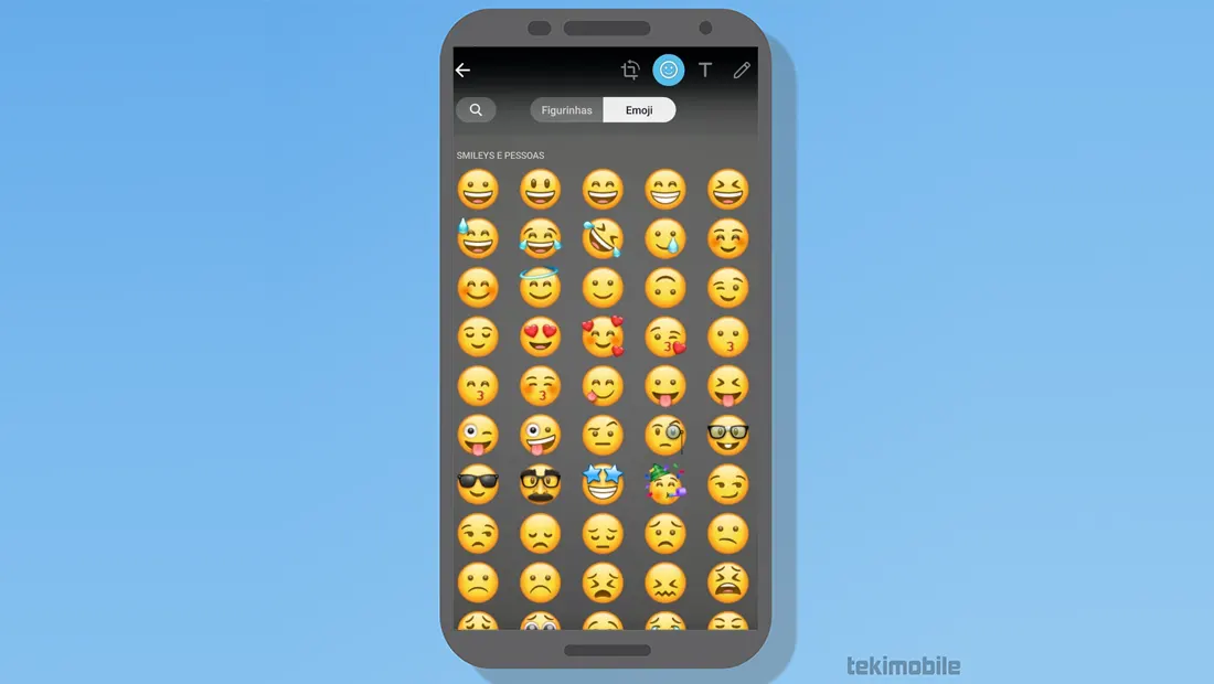 Escolha figurinhas ou emojis para decorar sua foto