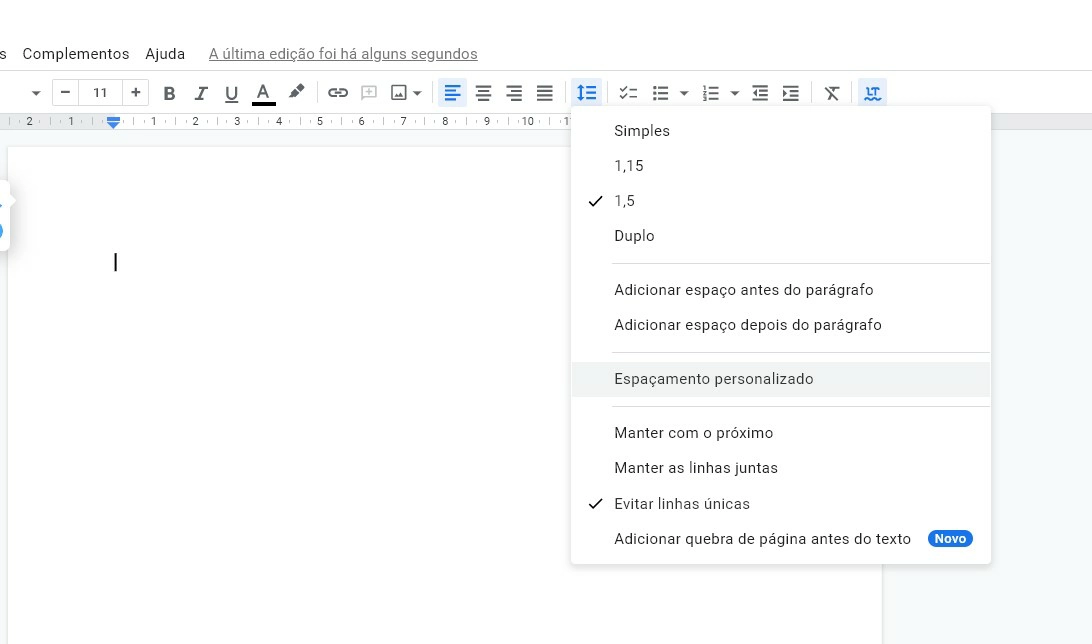 Espaçamento entre linhas - Como colocar parágrafo no Google Docs