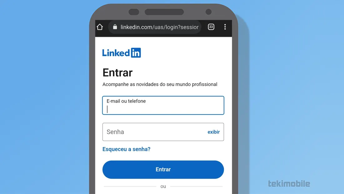 Faça o login com seus dados no Linkedin