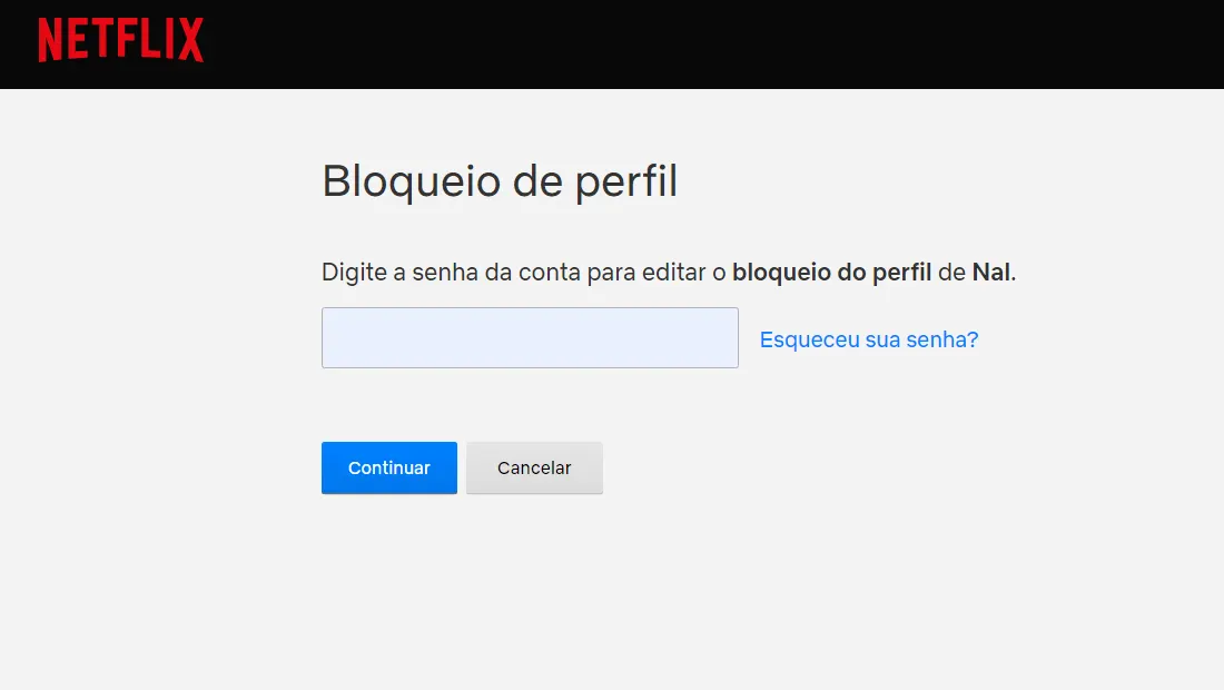 Insira a senha do seu perfil e clique em continuar