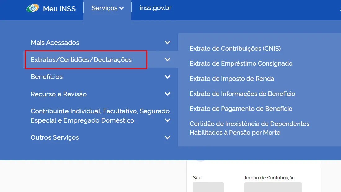 Logo em seguida vá em Extratos Certidões e Declarações