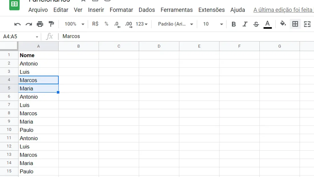 Na planilha selecione as células que deseja mesclar