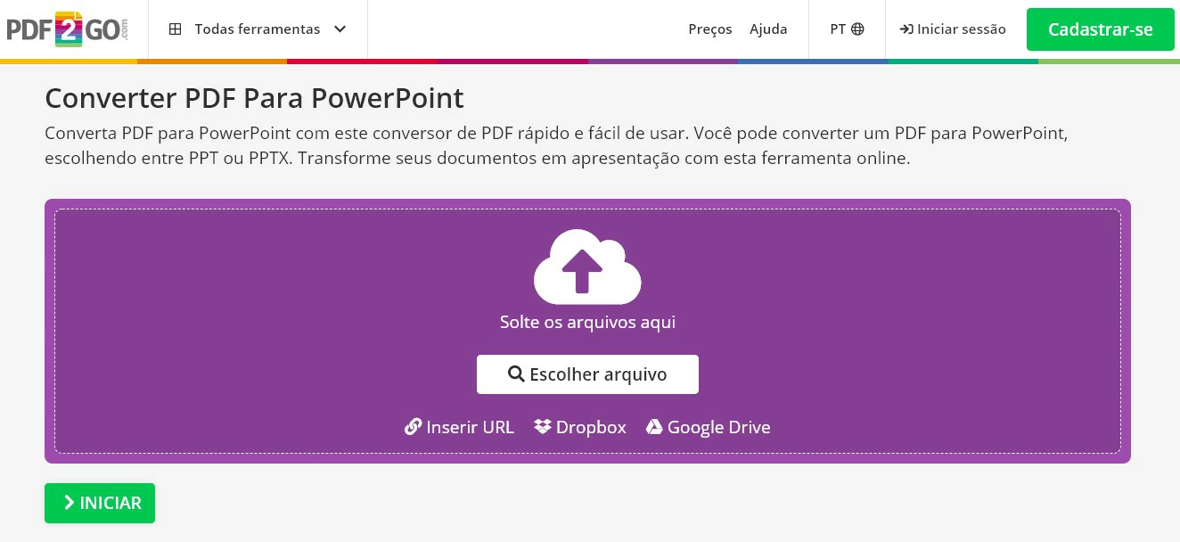PDF2Go - Converter um arquivo em PDF para Powerpoint
