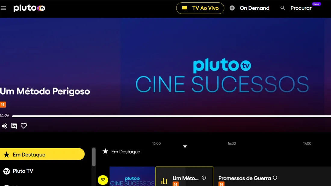 Pluto TV possui series e canais de TV