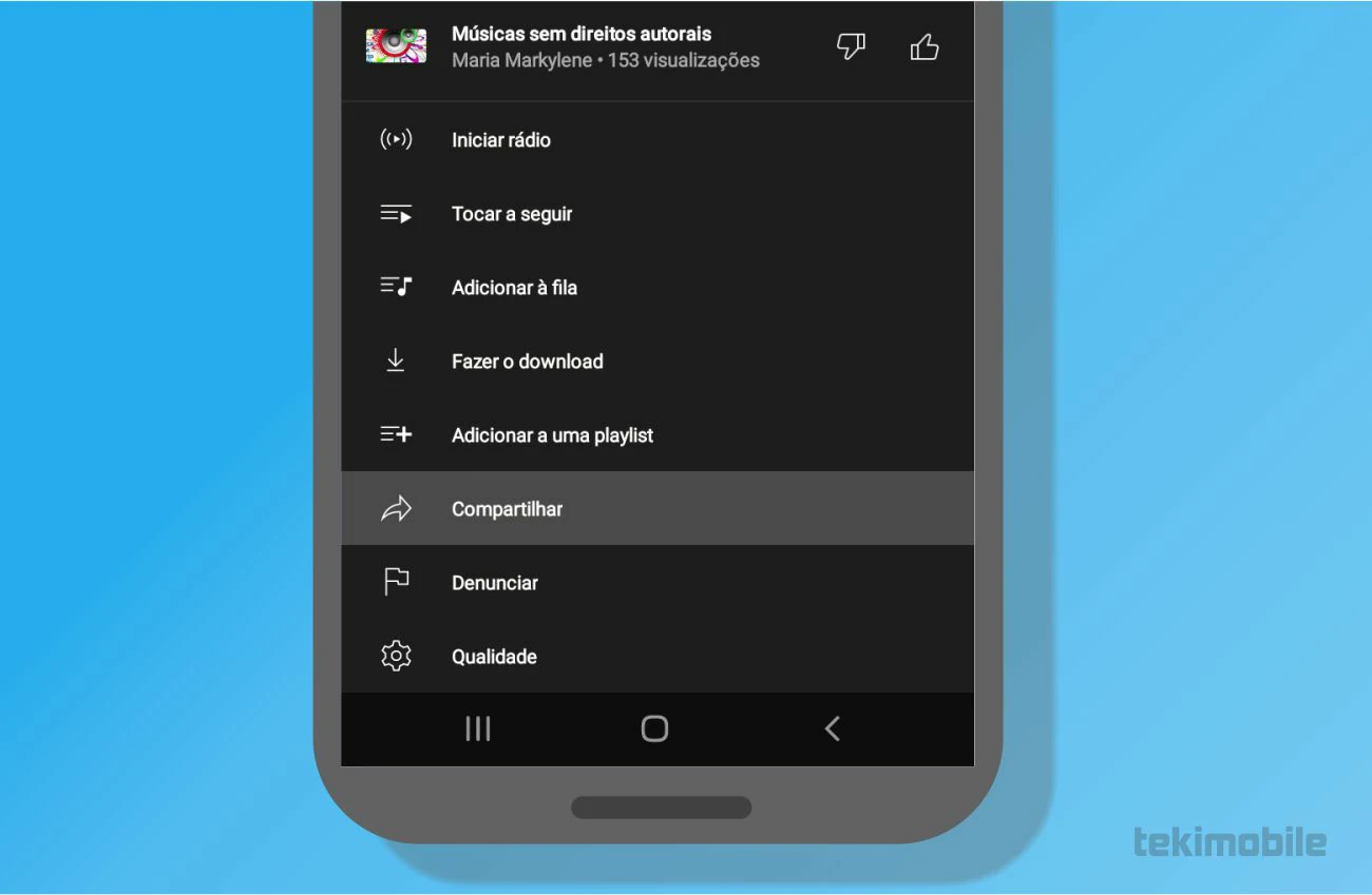 Selecione a opção de Compartilhar no menu - Como baixar música do YouTube