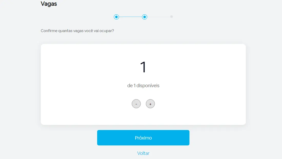 Selecione a quantidade de vagas que você vai ocupar