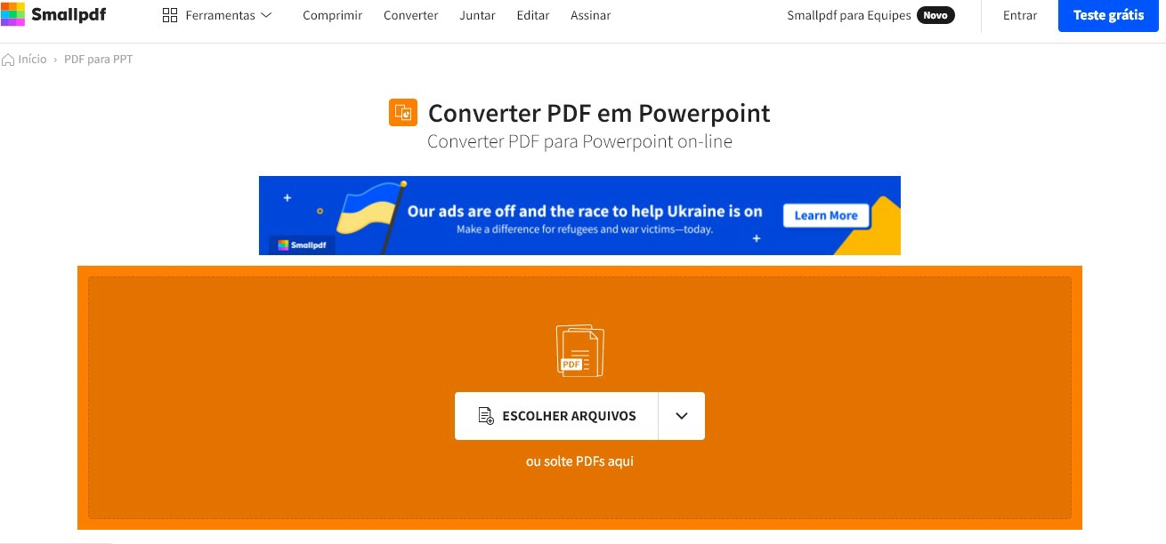 Smallpdf - Converter um arquivo em PDF para Powerpoint