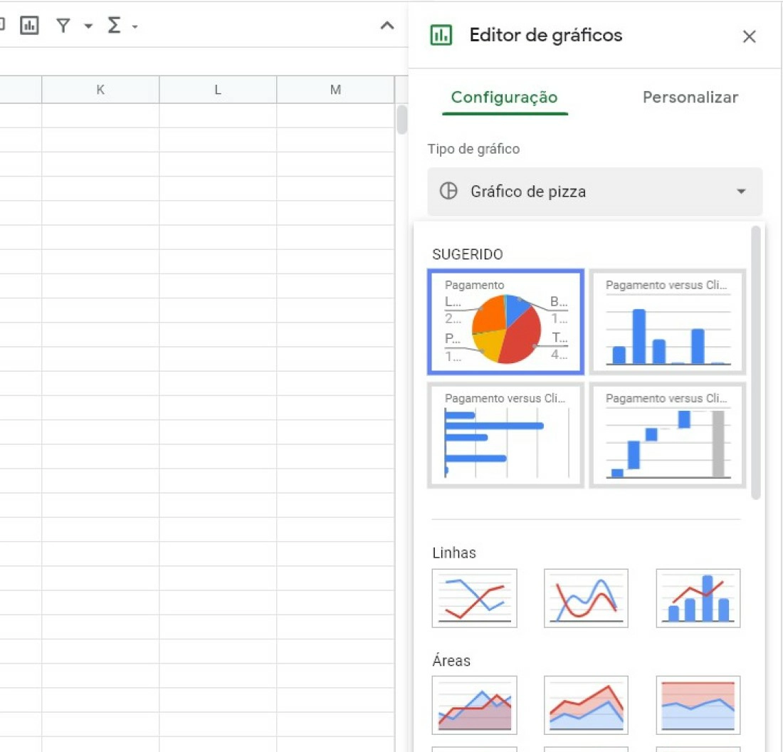 Tipo de gráfico lhe dará a liberdade de escolher um layout diferente - Como fazer gráficos no Google Planilhas