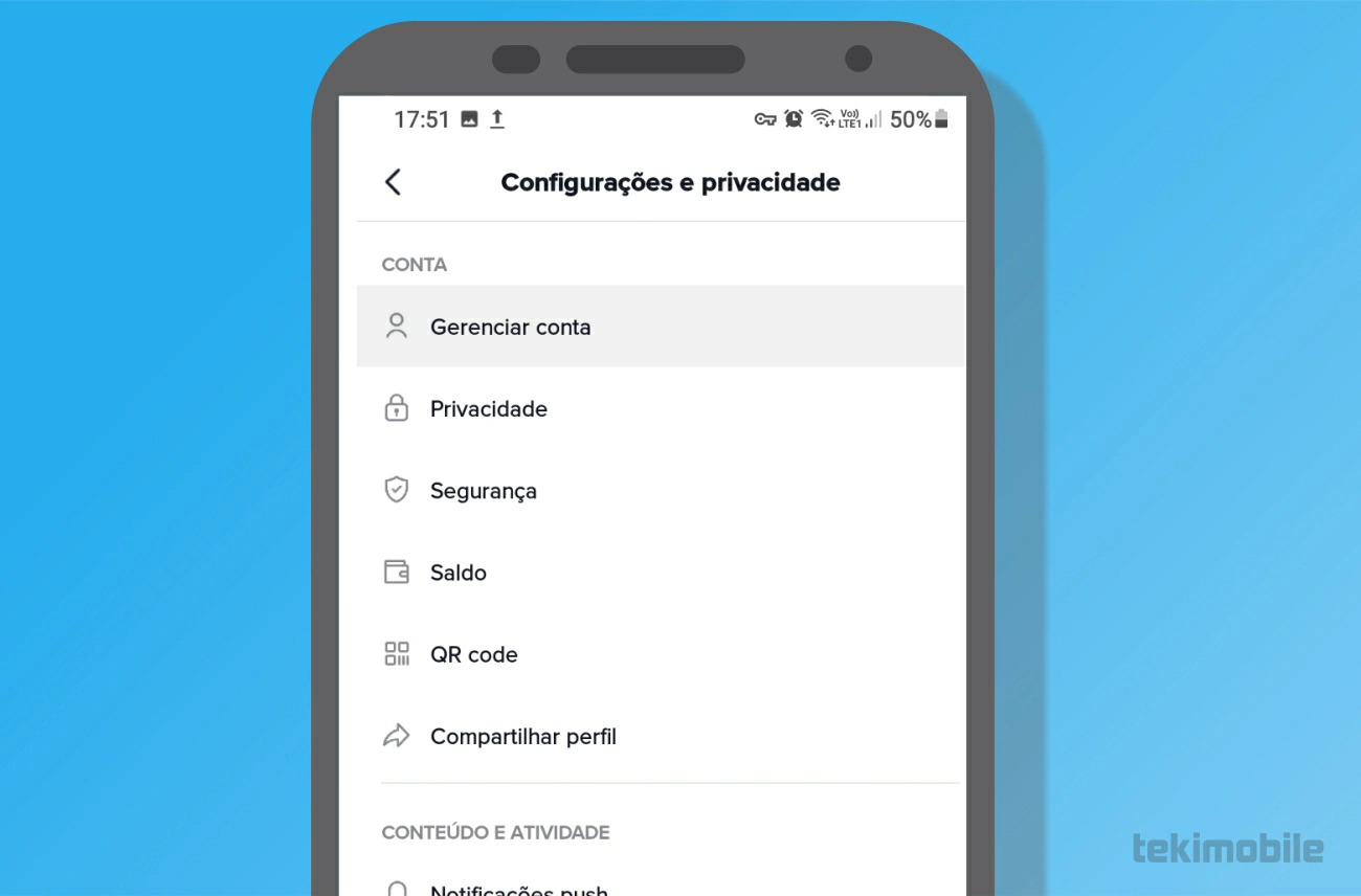 Toque sobre Gerenciar conta - Como ativar o TikTok Pro