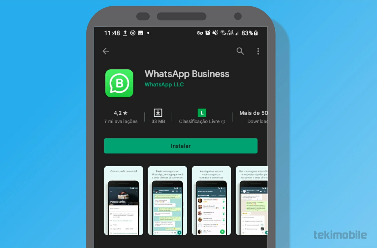 Toque sobre Instalar o WhatsApp Business - Como usar WhatsApp e WhatsApp Business no mesmo celular