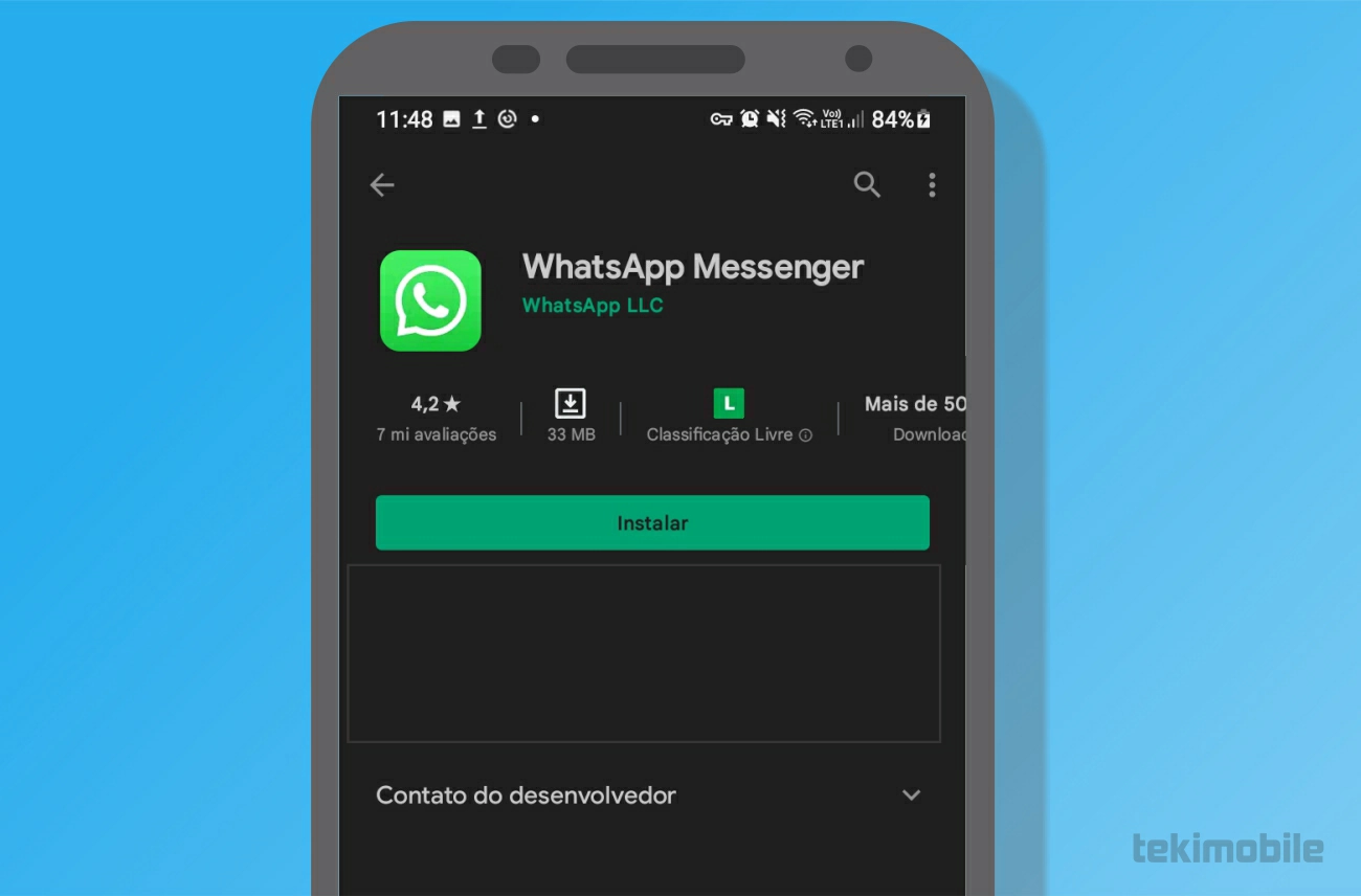 Toque sobre Instalar o WhatsApp - Como usar WhatsApp e WhatsApp Business no mesmo celular
